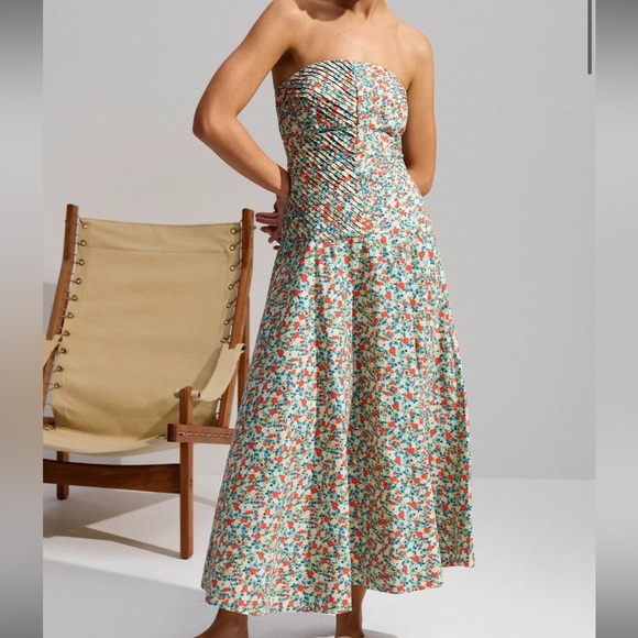 NWT Shona Joy Ulani Strapless Pleated Midi Dress US2 - Picture 2 of 4